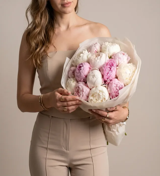 Peony Whisper: Premium Pembe ve Beyaz Şakayık Buketi
