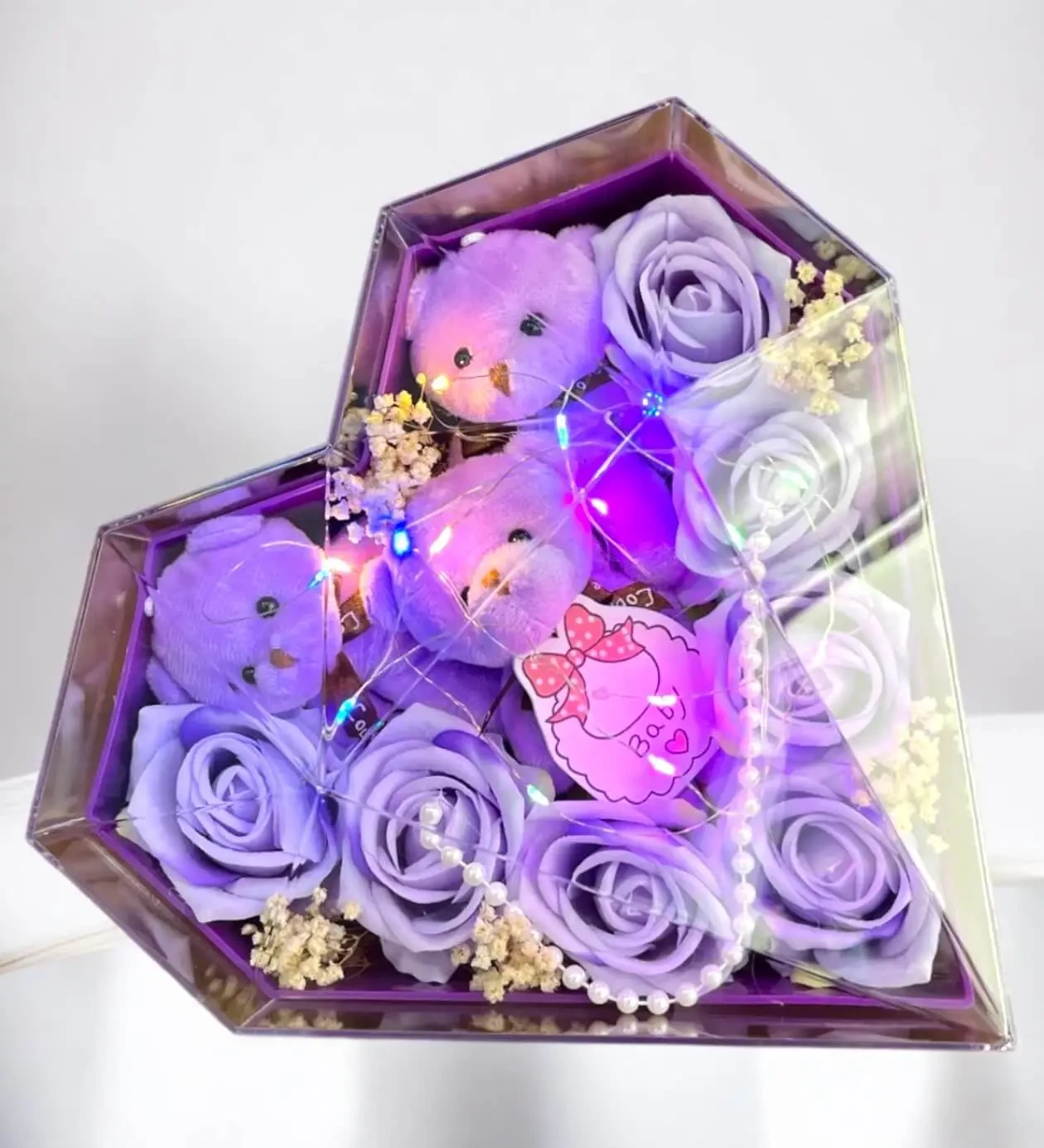 Yenidoğan Kız Bebek Hediyesi Kalpli Kutuda Peluş Ayıcık