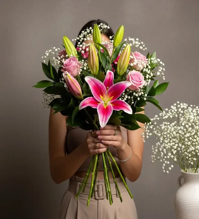 Pink Serenade: Pembe Lilyum & Gül Buketi