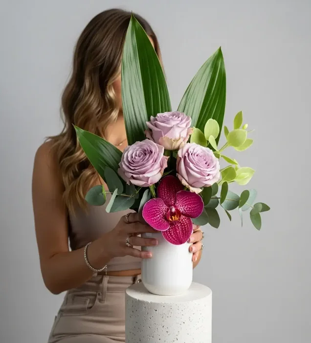 Romantik Pembe Gül ve Fuşya Orkide