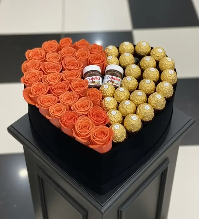 Turuncu Tutku: Turuncu Gül, Ferrero & Nutella Kalp Kutu