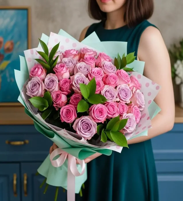 Pastel Love: Pembe ve Lila Gül Buketi