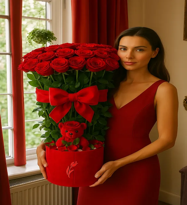 Kırmızı Kutuda Dev Kırmızı Güller