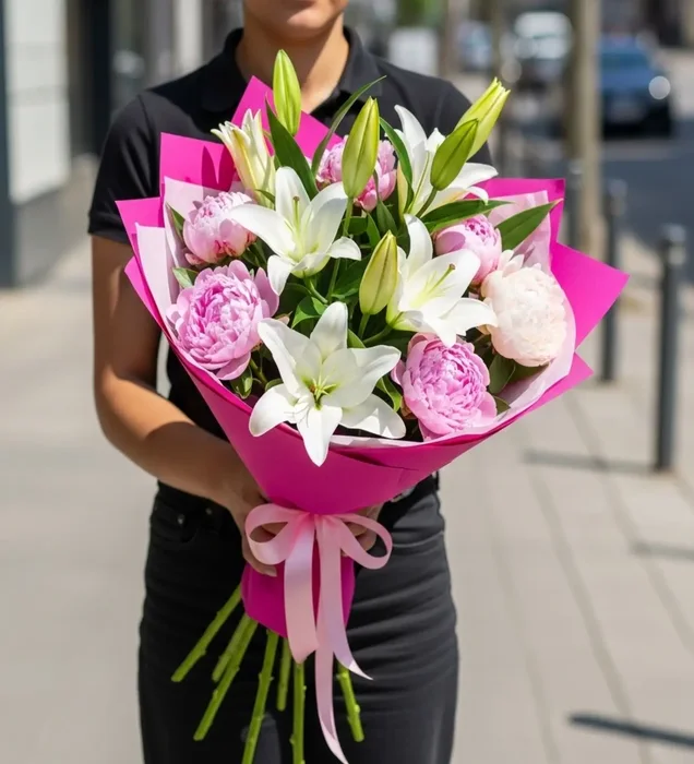 Pink Dreams: Lilyum ve Şakayık Çiçek Buketi