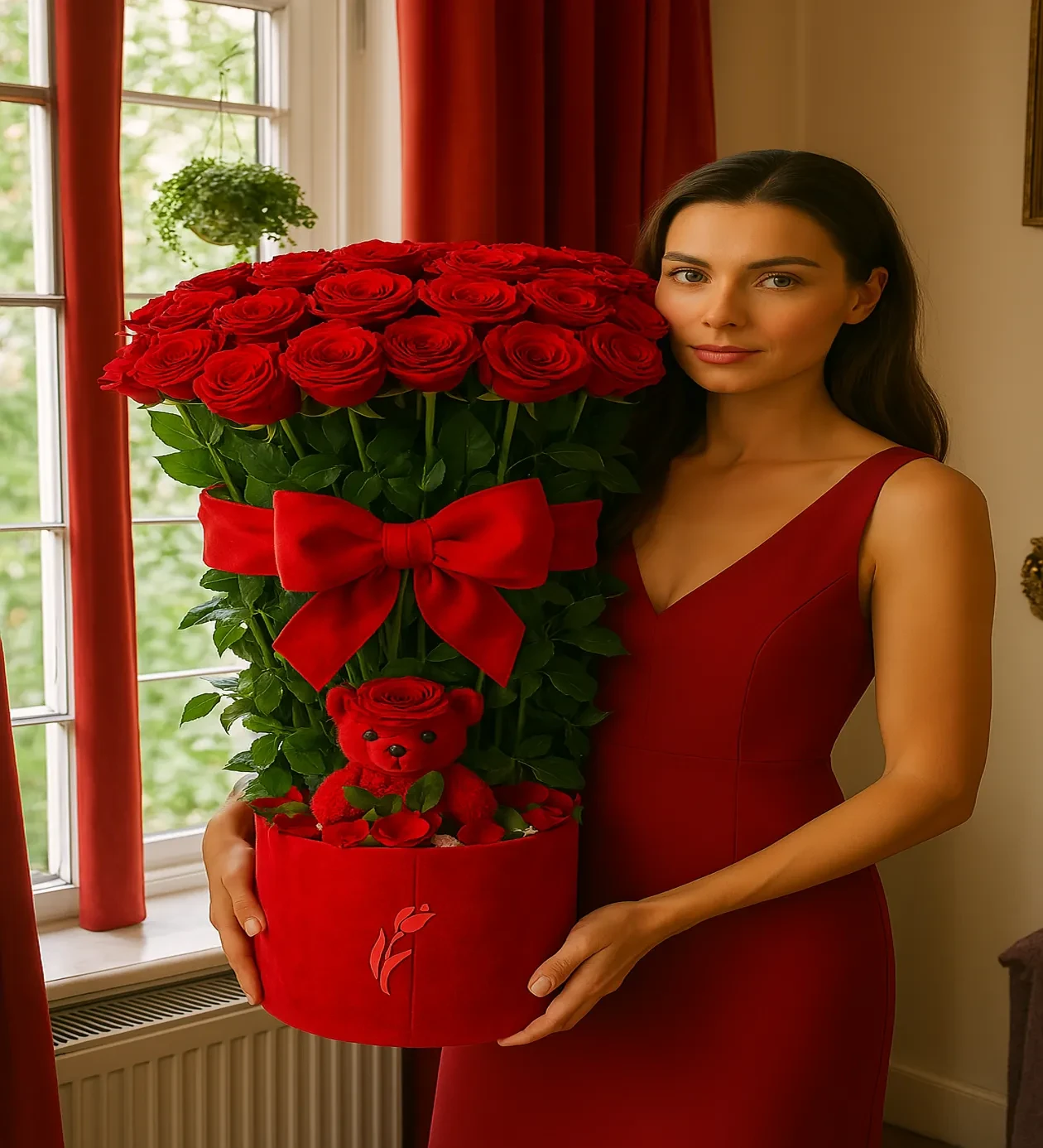 Kırmızı Kutuda Dev Kırmızı Güller