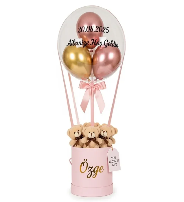 Aileye Hoş Geldin Hediye Balon Kutusu – Ayıcık & Balon Sürprizi