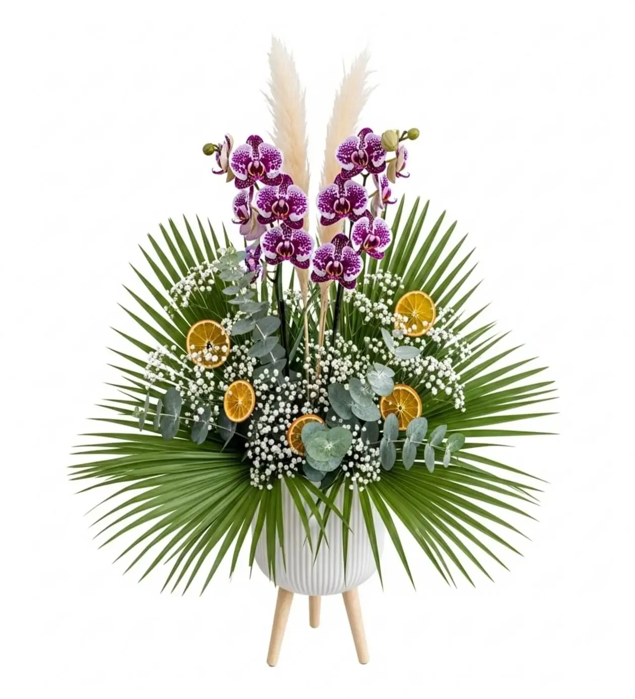 Exotic Elegance: Potted Purple Orchid and Tropical Arrangement