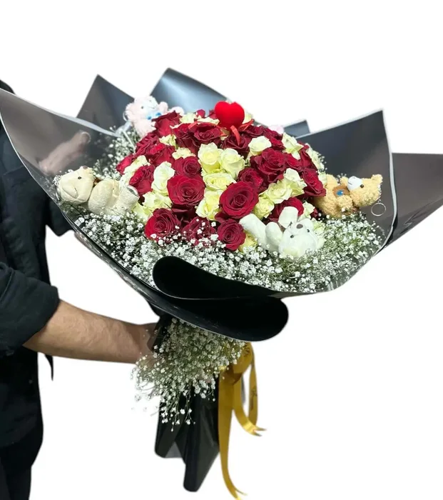 101 Kırmızı ve Beyaz Exclusive Gül Buketi