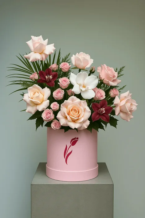 Pastel Romance: Boxed Salmon and White Roses