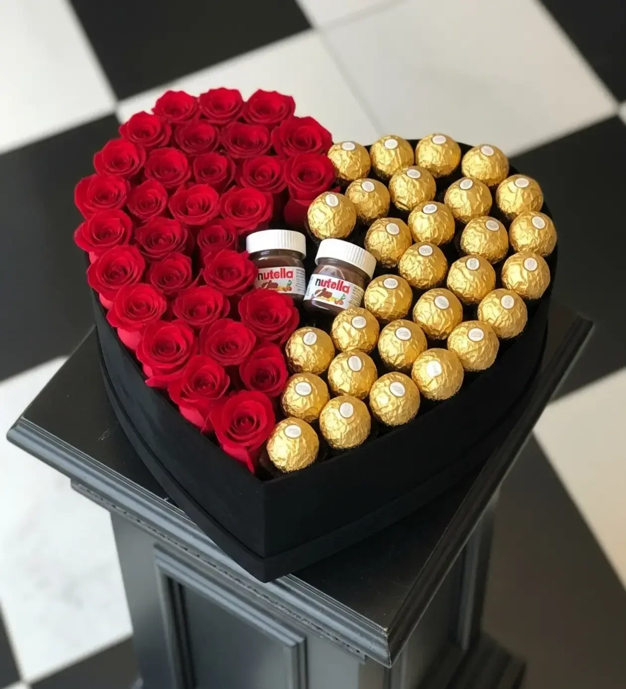Aşkın Kalbi: Kırmızı Gül, Ferrero & Nutella Kalp Kutu