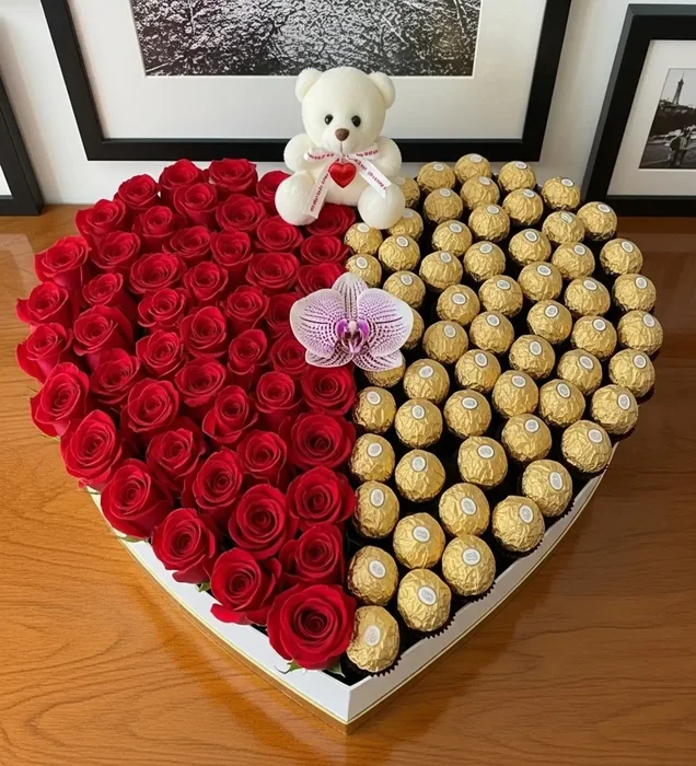 Heart Sweetened with Love: Red Roses & Ferrero Rocher Chocolate