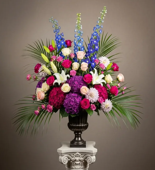 Royal Symphony: Delphinium ve Ortanca Premium Çiçek Aranjmanı