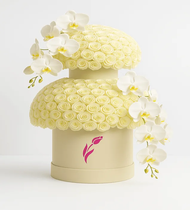 White Grace: Deluxe White Roses & Orchids in an Oversized Box
