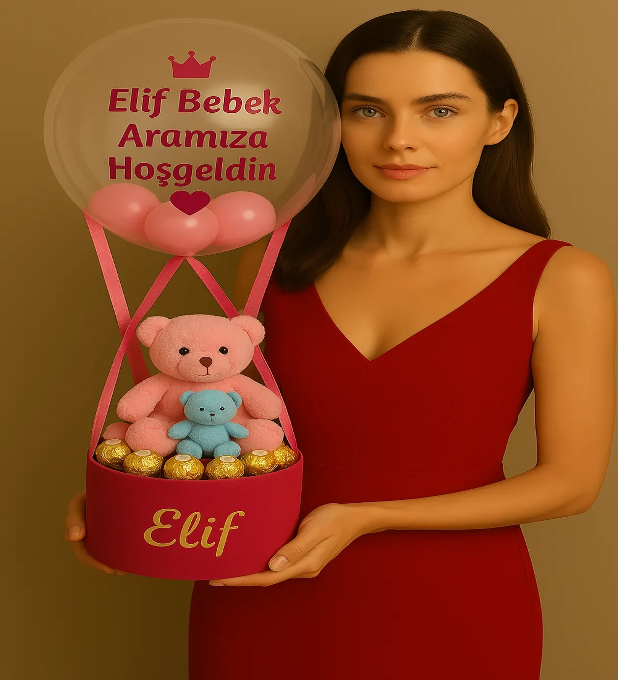 Yenidoğan  Kız Bebek Pembe Balon Kutusu