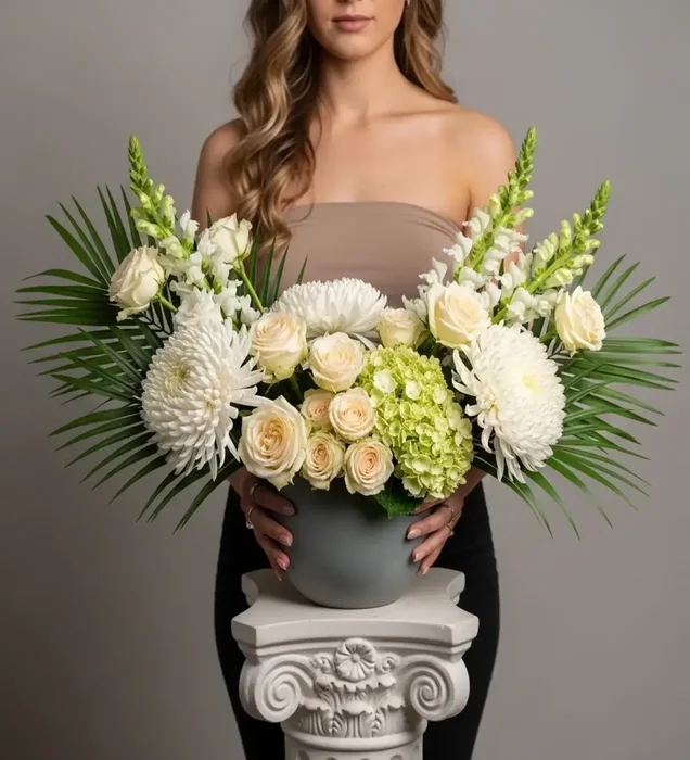 Premium İhtişamlı Beyaz Anastasia, Gül & Ortanca Aranjmanı