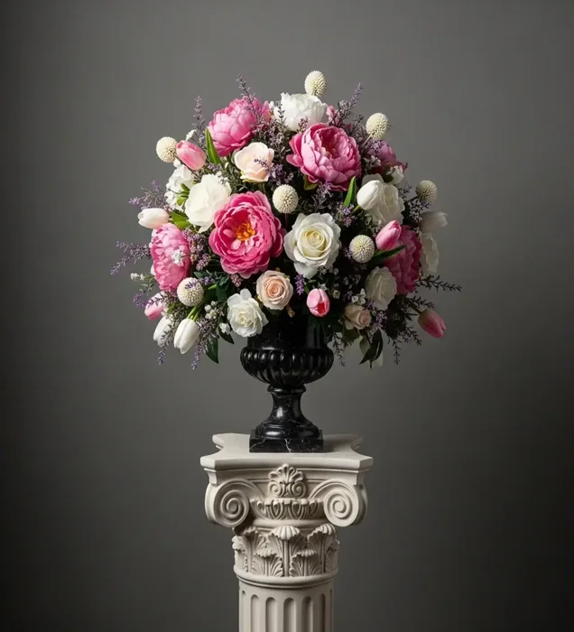 Timeless Elegance: Antik Vazoda Pembe Şakayık & Gül