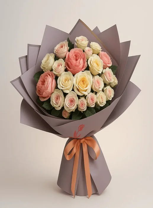 Elegance Lavin Somon ve Krem Gül Buketi