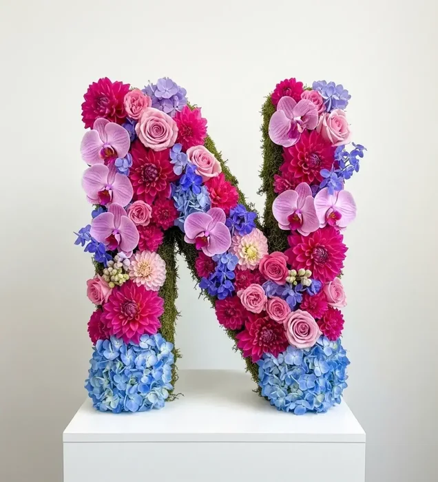 Letter N Imported Flower Arrangement – Colorful & Elegant Floral Letter Design
