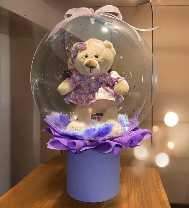 Şık Mor Ayıcıklı Balon Kutusu