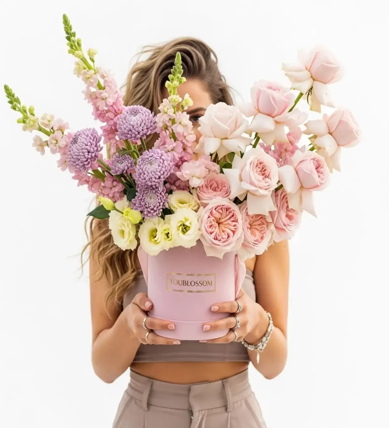 Premium Pastel Gül & Lila Anastasia Çiçeği Aranjmanı