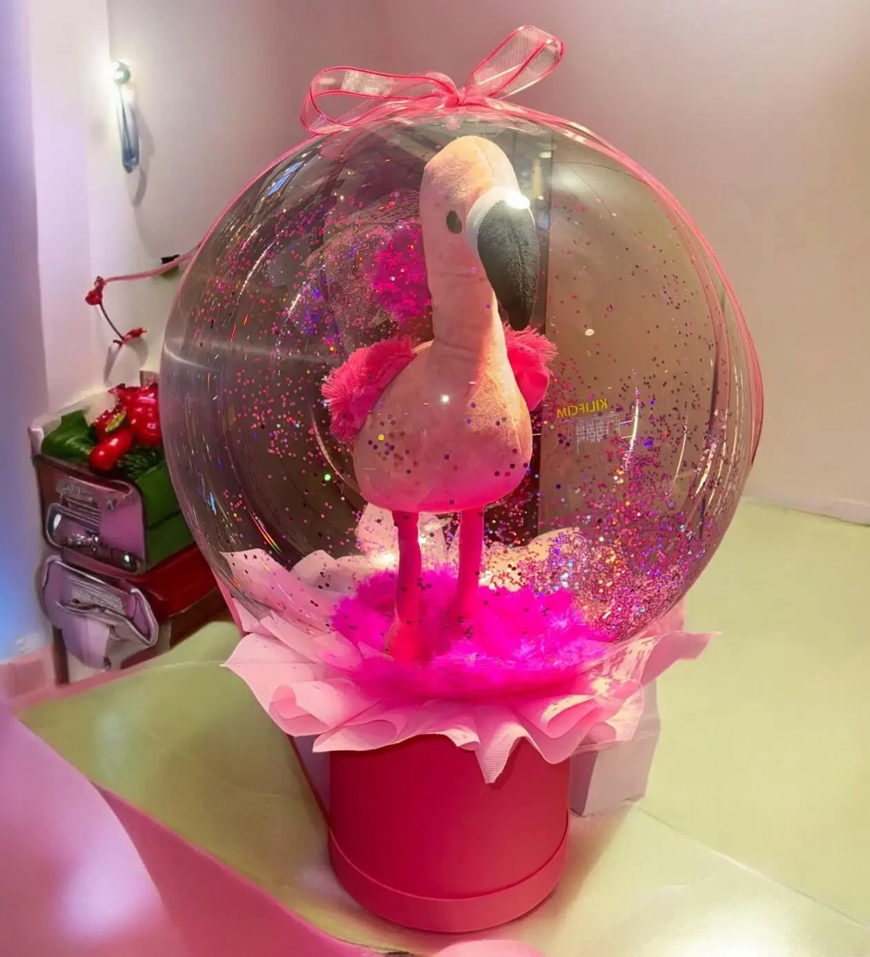 Romantik Flamingo Balon Kutusu