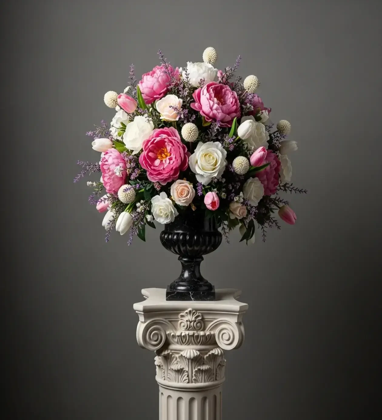 Timeless Elegance: Antik Vazoda Pembe Şakayık & Gül