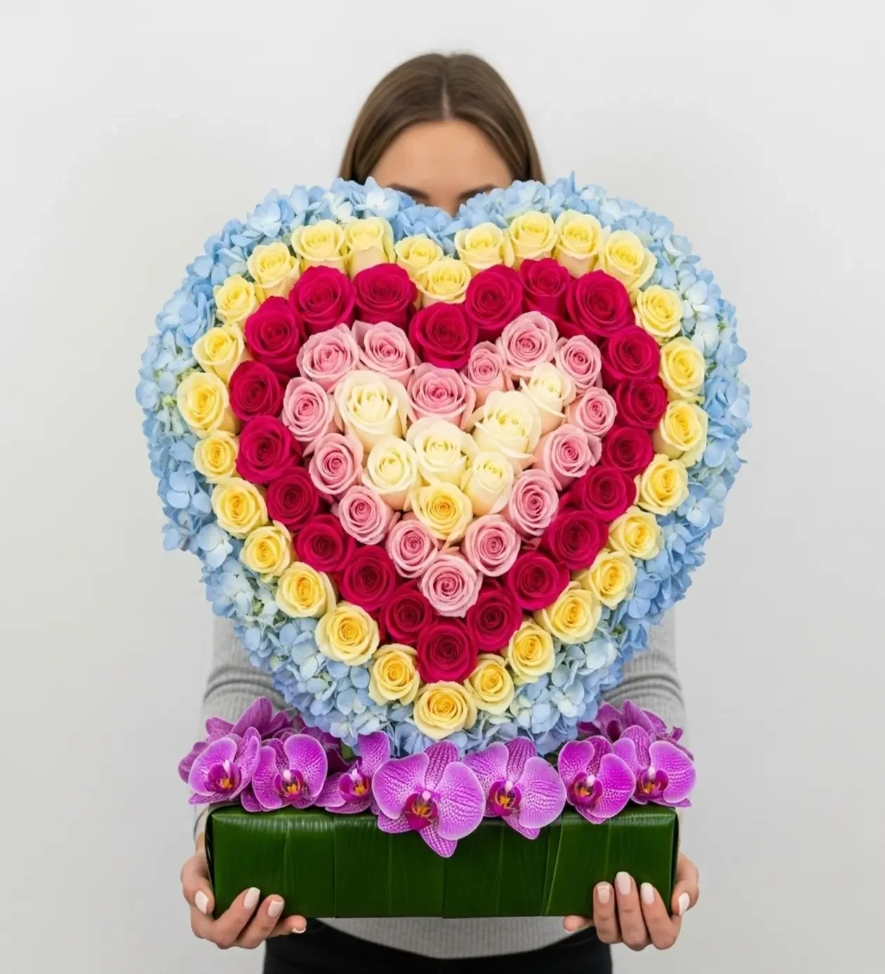 Colors from the Heart: Rose & Orchid Heart Arrangement