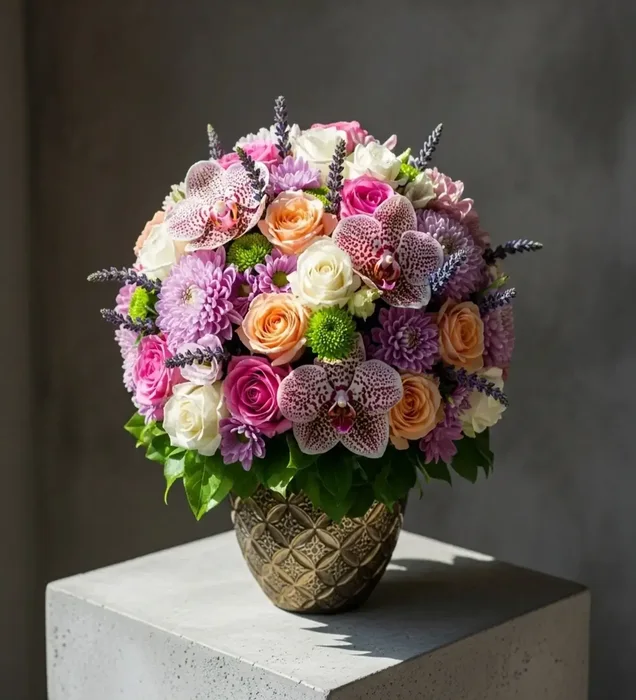 Vintage Elegance: Orchid and Rose Yaz Çiçekleri Aranjmanları