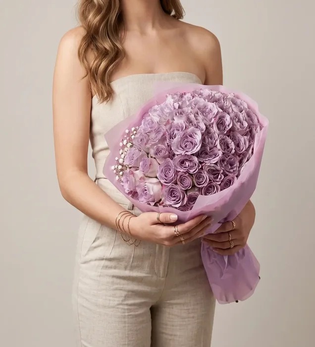 Signature Lilac: Kucak Dolusu Premium Lila Gül Buketi