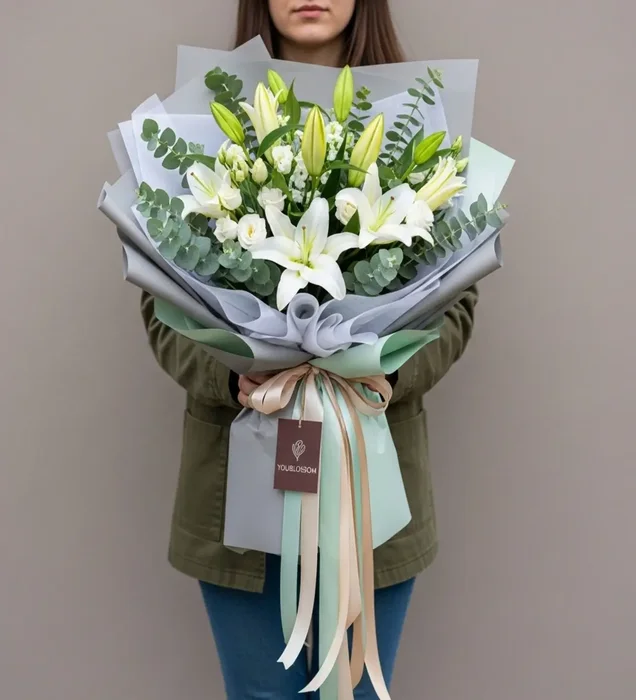 Premium Pure White Lily Bouquet