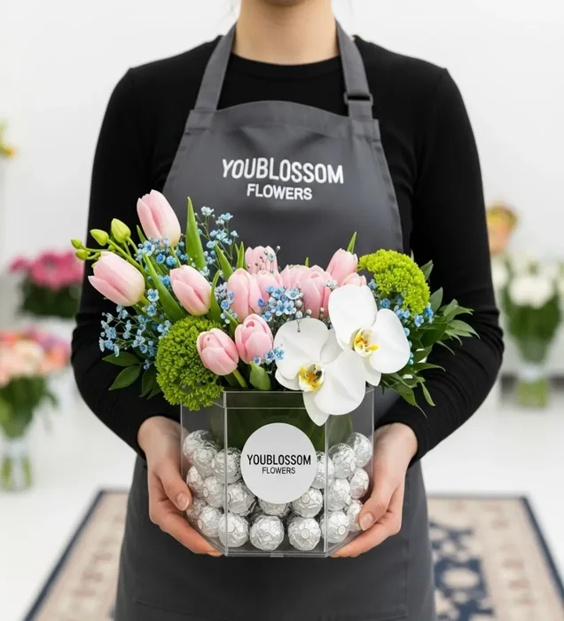Sweet Elegance Pleksi Kutuda İsteme Çikolatası Çiçekli