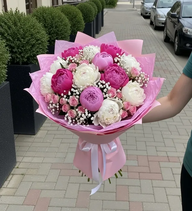 Pembe & Beyaz Şakayık Buketi