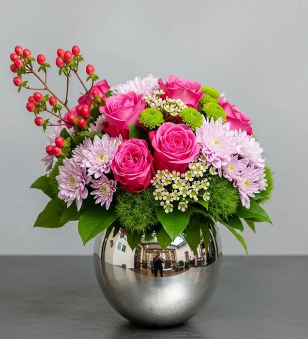 Pink Rose & Chrysanthemum Yaz Aranjmanı