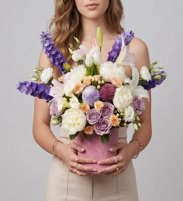 Pastel Majesty: Premium Mavi Delphinium ve Şakayık Aranjmanı