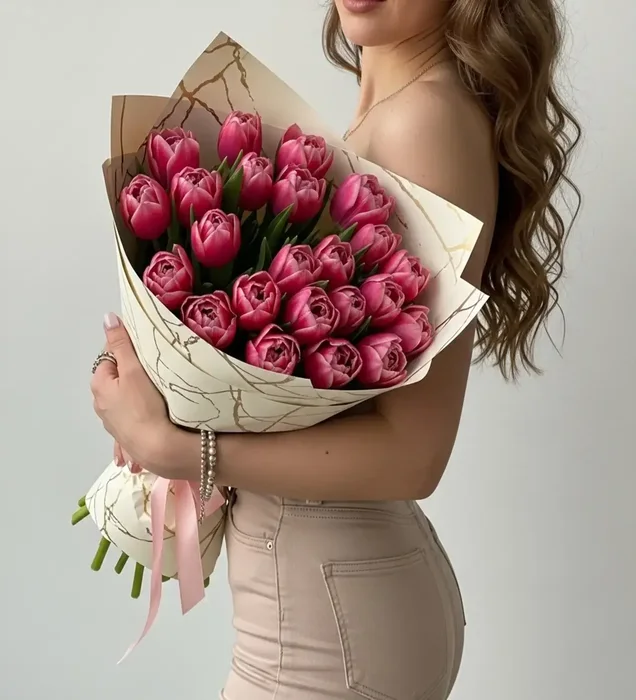 Grace of Love: 25 Pink Tulip Premium Bouquet