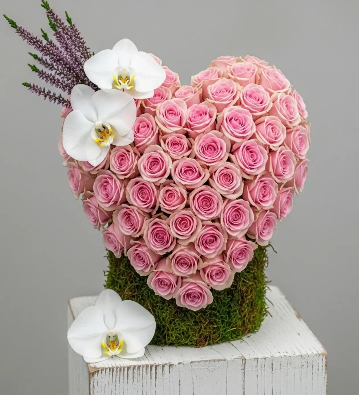 Love from the Heart: Orchid & Pink Rose Heart Arrangement