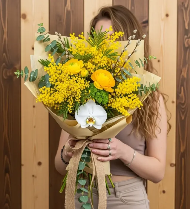 Spring Aura: Premium Mimoza & Orkide Buketi