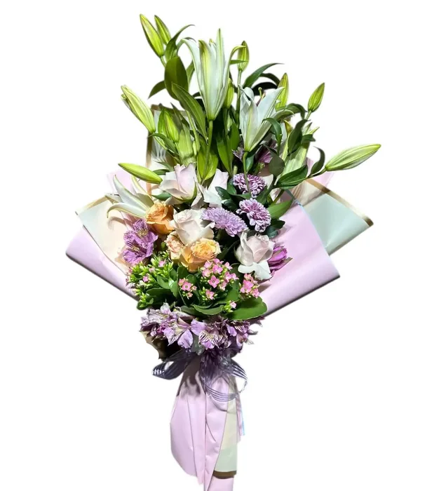 Colorful Lily and Rose Bouquet