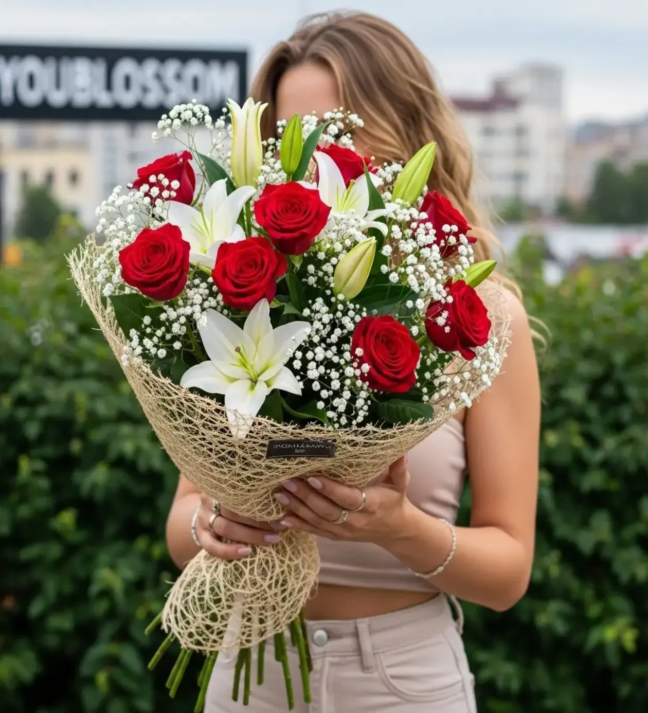 Valentine's Special: Kırmızı Gül & Beyaz Lilyum Aşk Buketi