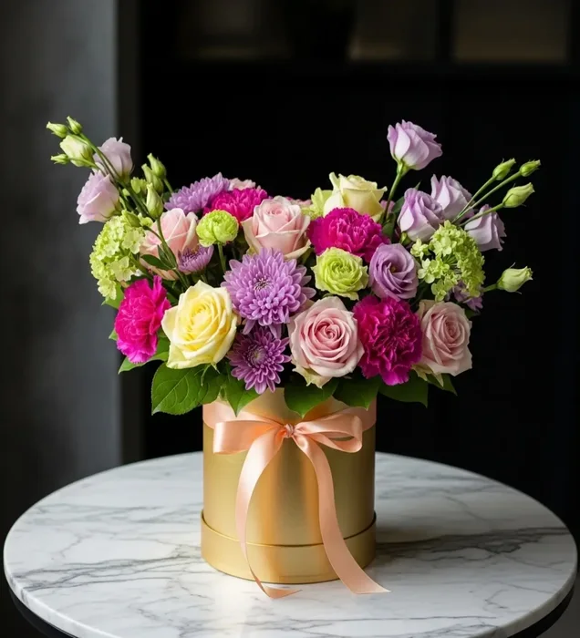 Radiant Blooms Kutuda Pastel Renkli Yaz Çiçekleri Aranjmanı