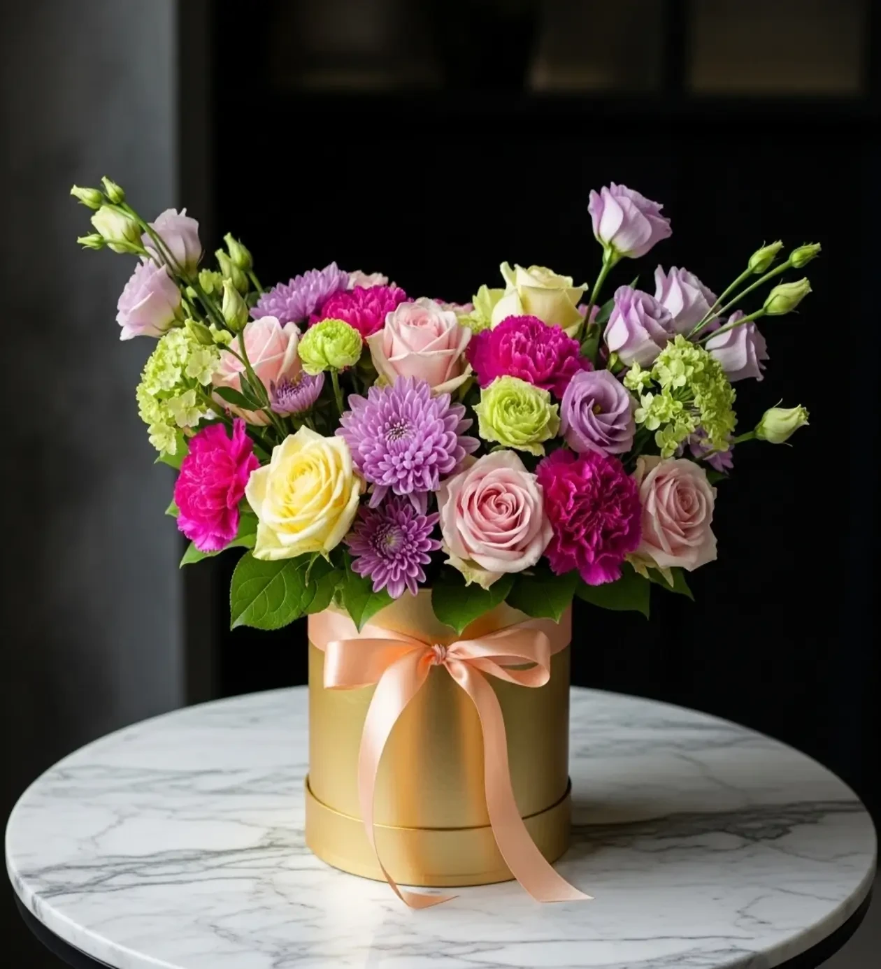 Radiant Blooms Kutuda Pastel Renkli Yaz Çiçekleri Aranjmanı